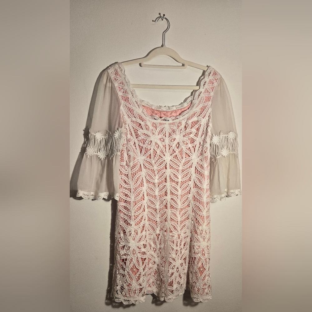Betsey Johnson White Lace Dress with Pink Lining
